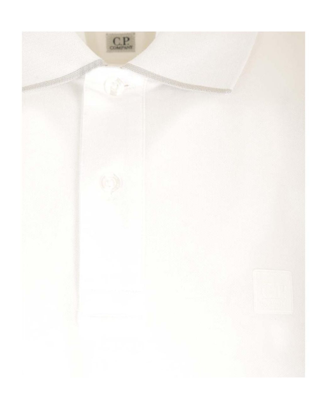 C P Company White Stretch Piquet Polo Shirt for men