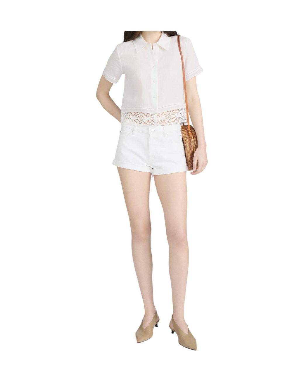 FRAME White The Heirloom Lace-Trim Button-Up Shirt