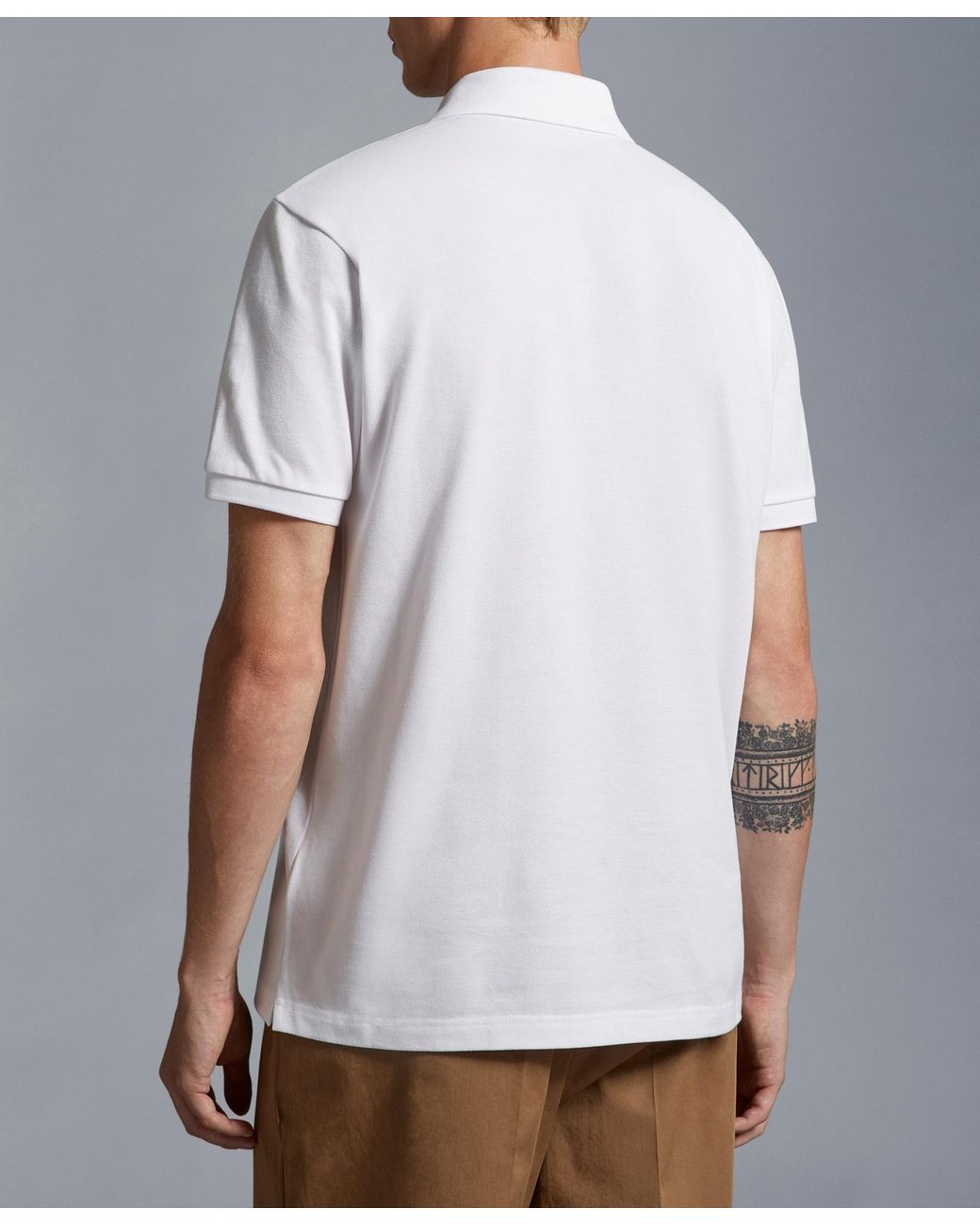 Moncler White Logo Patch Short-Sleeved Polo Shirt for men
