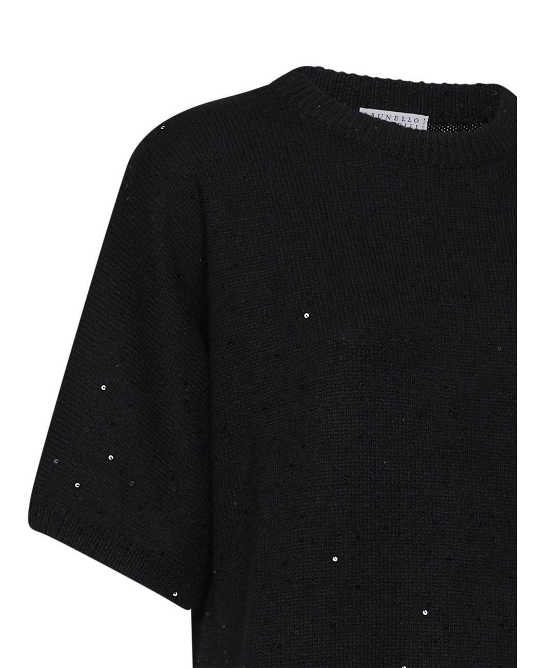 Brunello Cucinelli Black Sequined Kimono-Sleeve Sweater