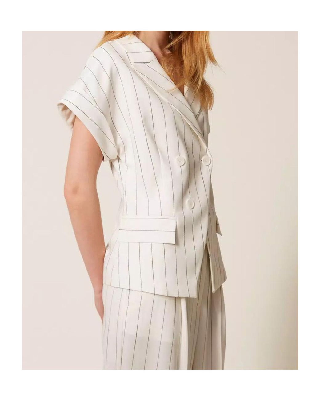 Twinset White Double-Breasted Pinstriped Vest