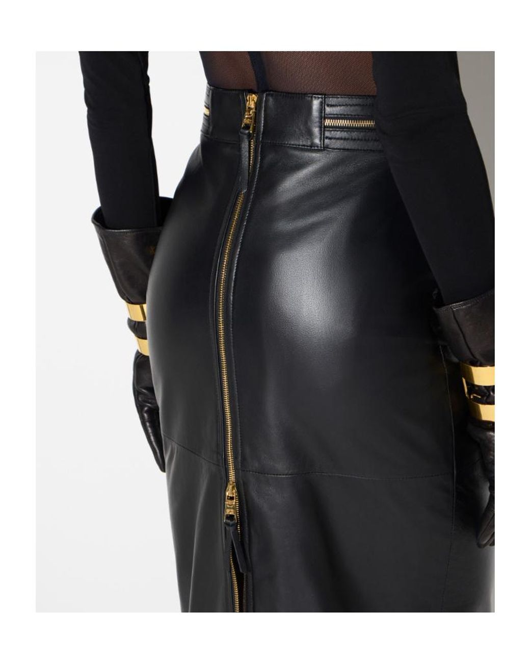 Elisabetta Franchi Gray Zip-Detail Leather Skirt