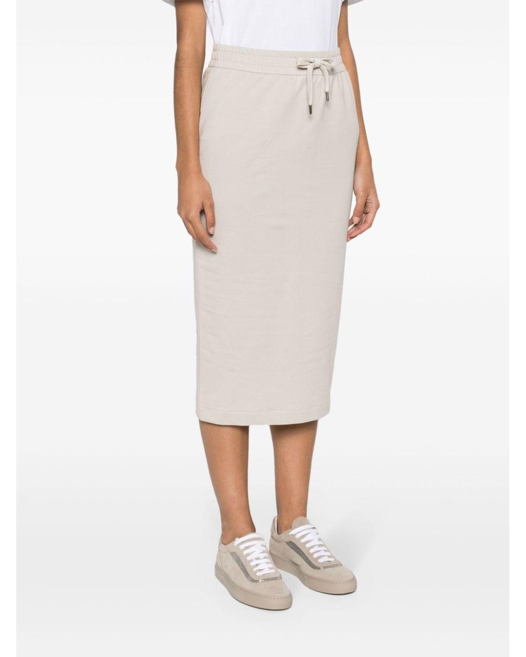 Brunello Cucinelli White Jersey Midi Pencil Skirt