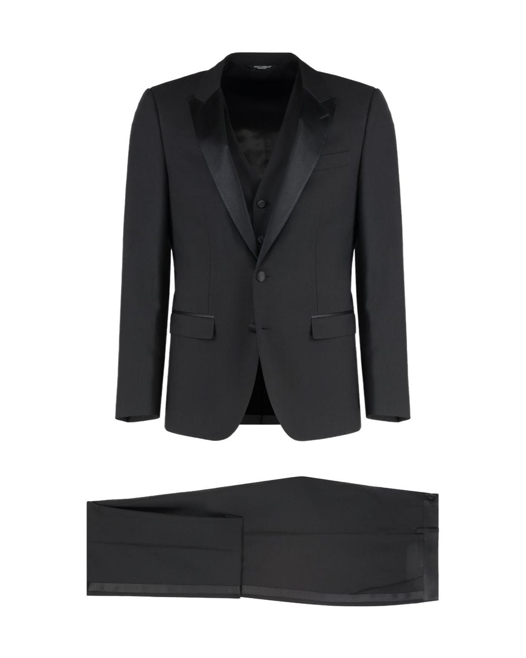 Dolce & Gabbana Black Satin-Lapels Three-Pieces Suit for men