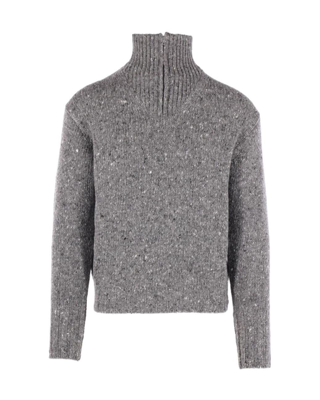 Auralee Gray Low-Gauge Homespun Tweed Knit Zip Turtleneck Jumper for men