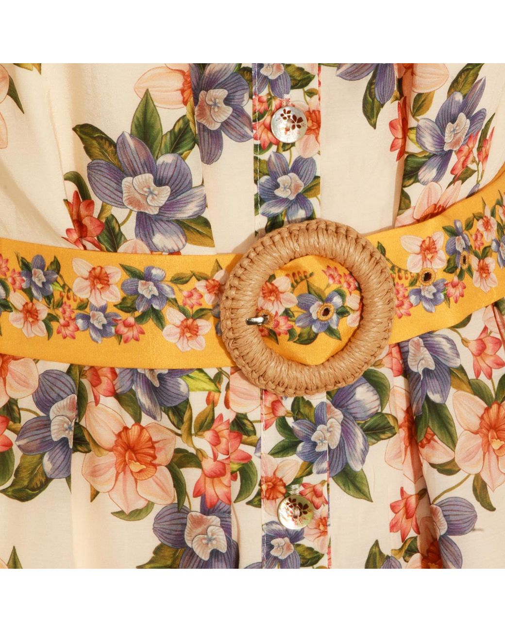 Farm Rio White Hilo Stripes Sand Floral Mini Dress