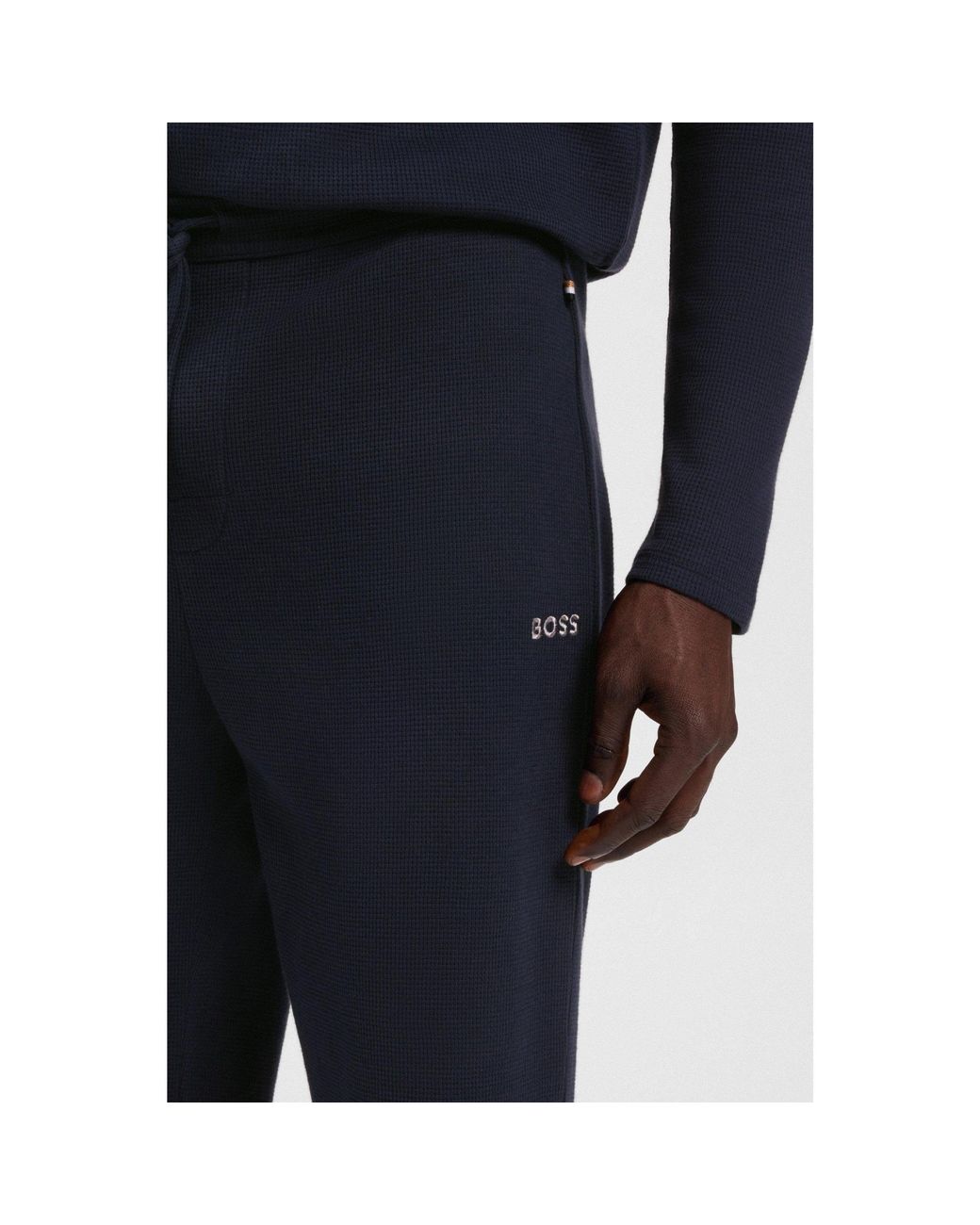 Boss Blue Waffle Cuffed Casual Pants for men