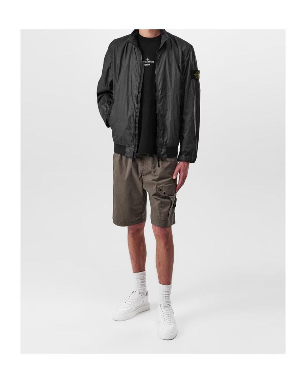 Stone Island Black Crinkle Reps Bomber Jacket for men