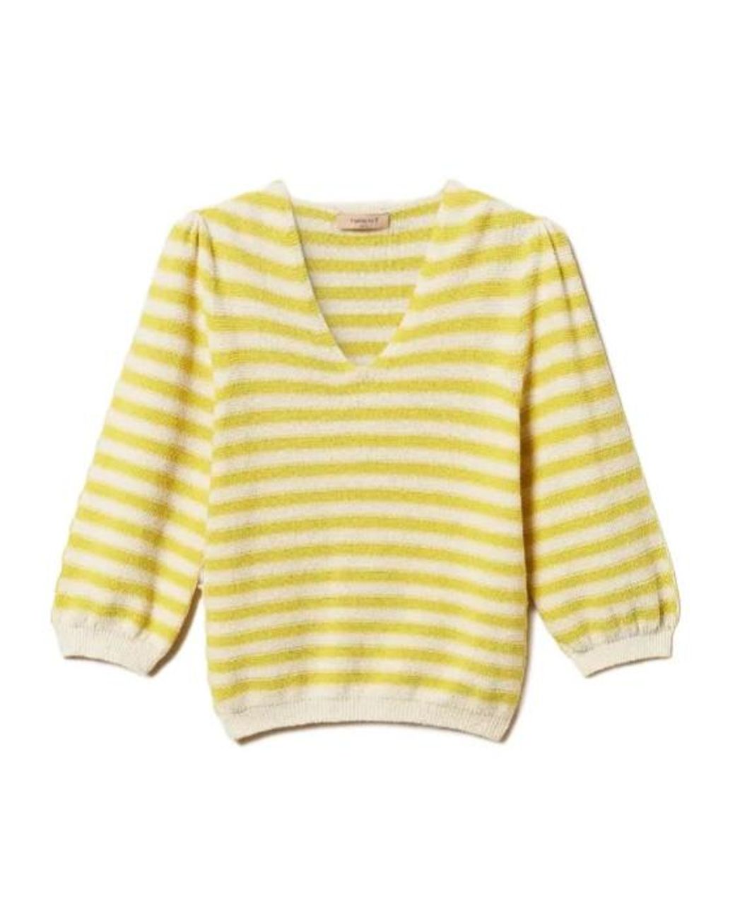 Twinset Yellow V-Neck Striped Sweater