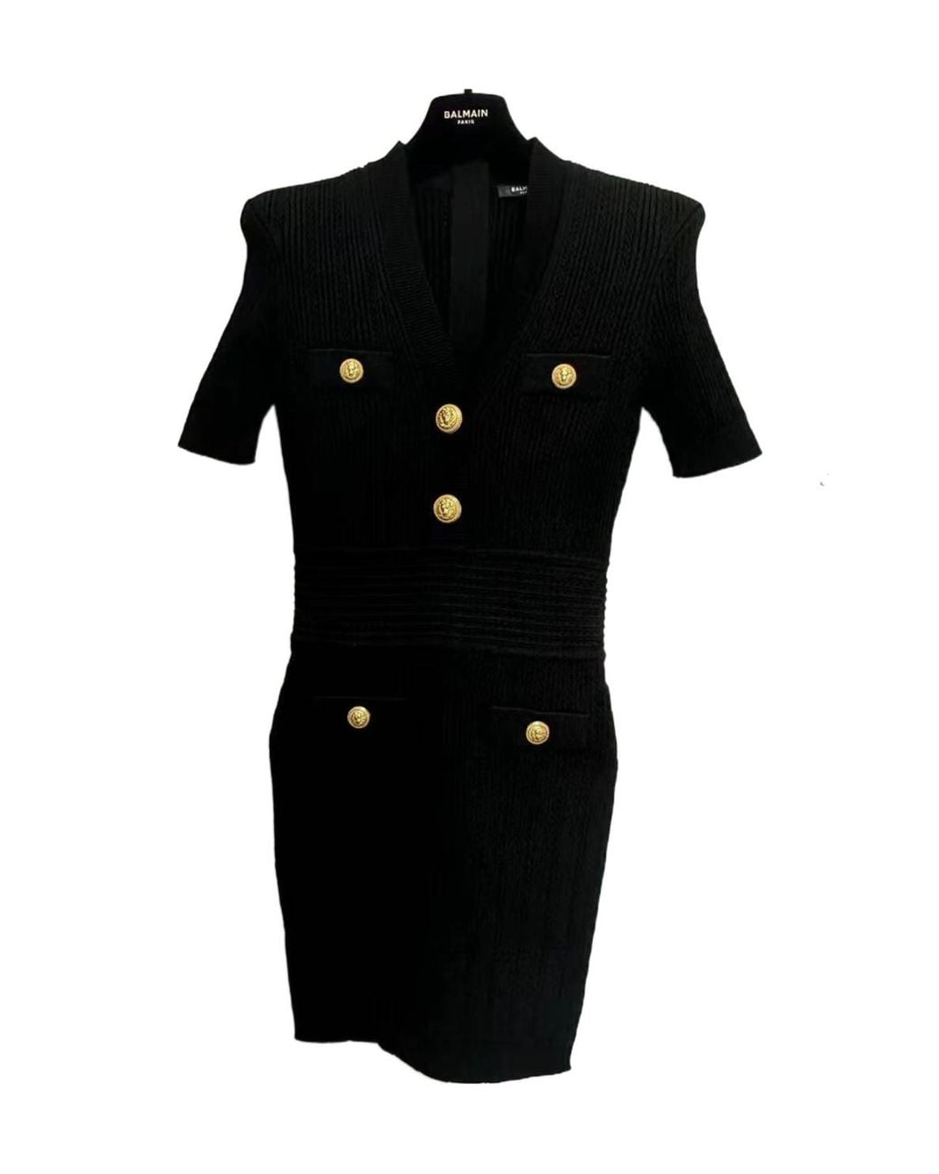 Balmain Black V-Neck Woven Mesh Mini Dress
