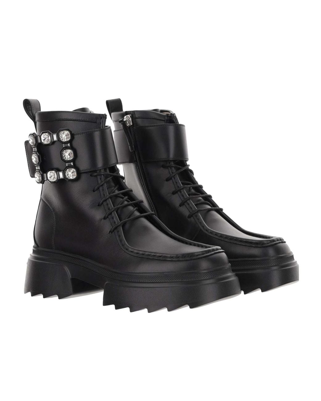 Roger Vivier Black Embellished Lace-Up Boots