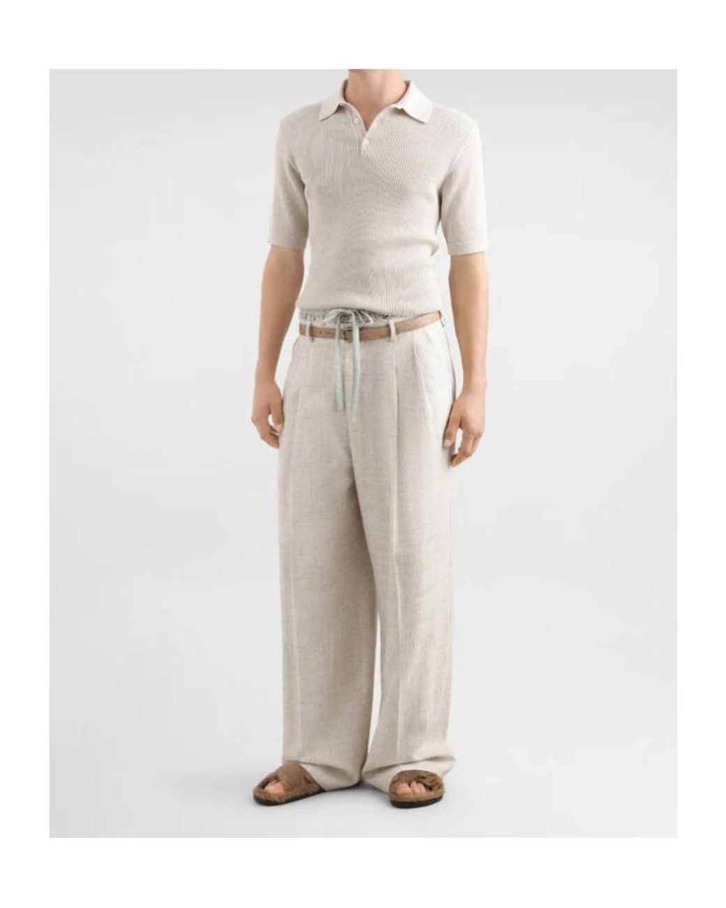 Dolce & Gabbana White Ribbed Knit Polo Shirt for men