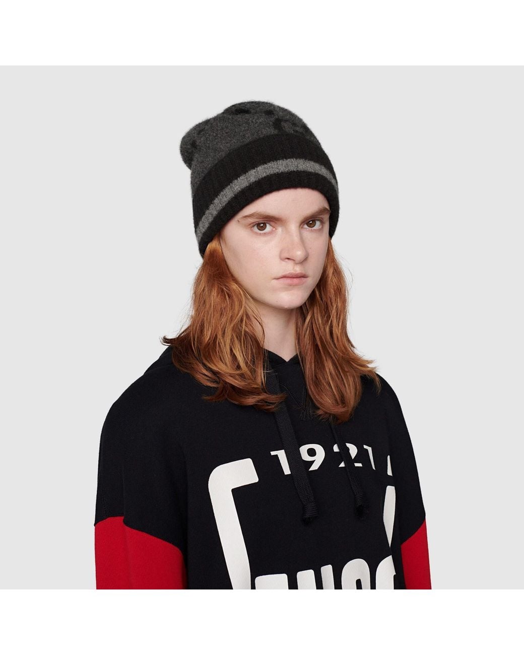 Gucci Black Monogram Knitted Beanie for men
