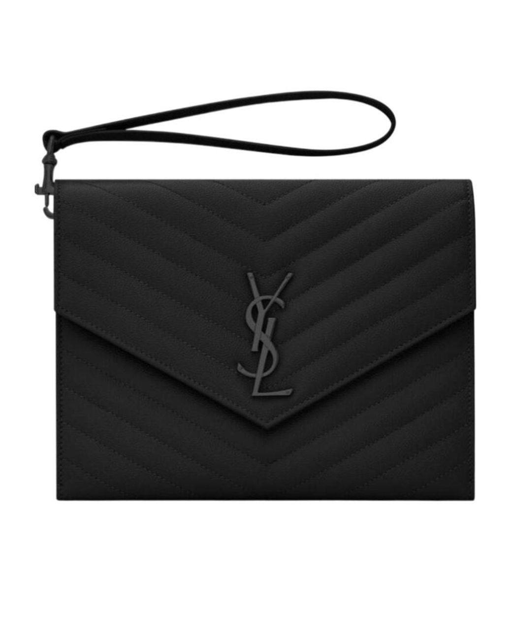 Saint Laurent Black Cassandre Matelassé Flap Pouch
