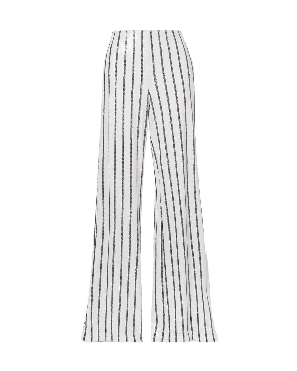 L'Agence White Striped Sequined Slim-Leg Crepe Pants