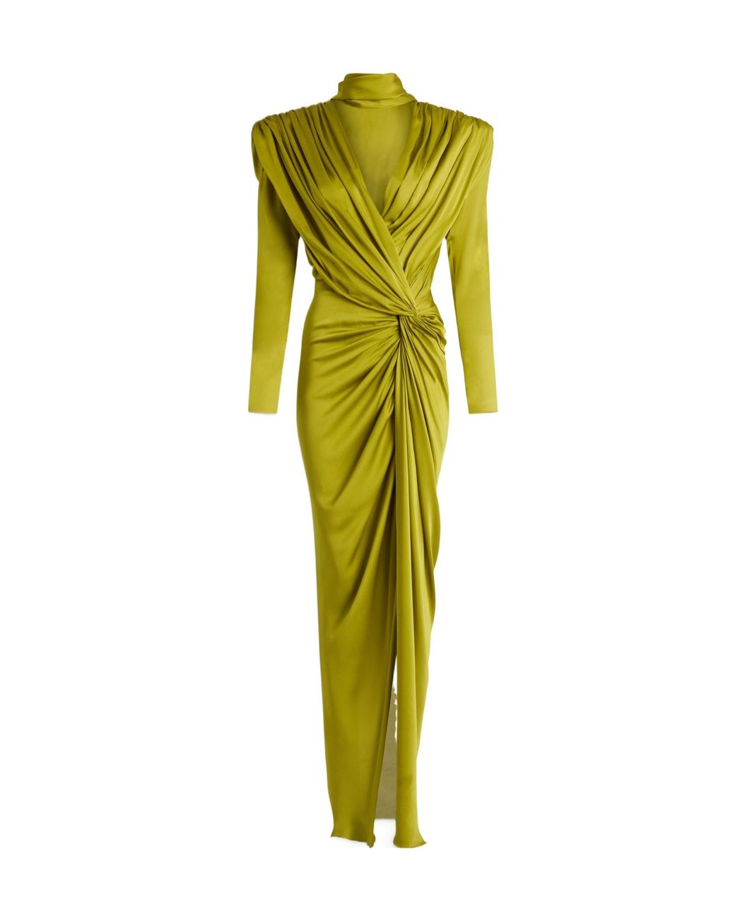 Balmain Green Draped Asymmetric Maxi Dress