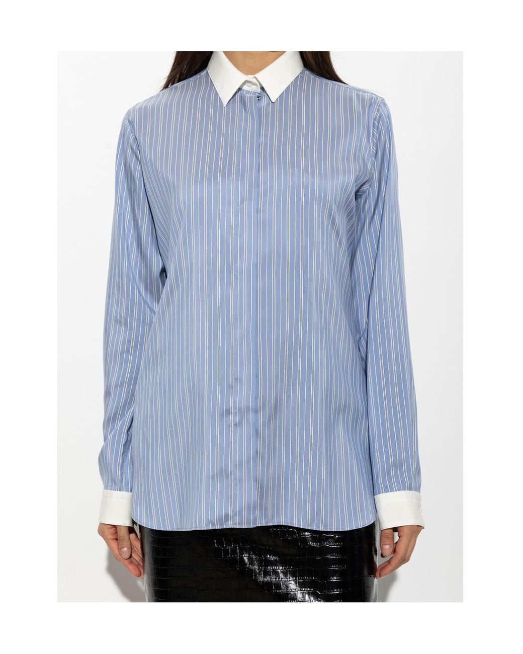 Tom Ford Blue Contrast Collar Striped Shirt