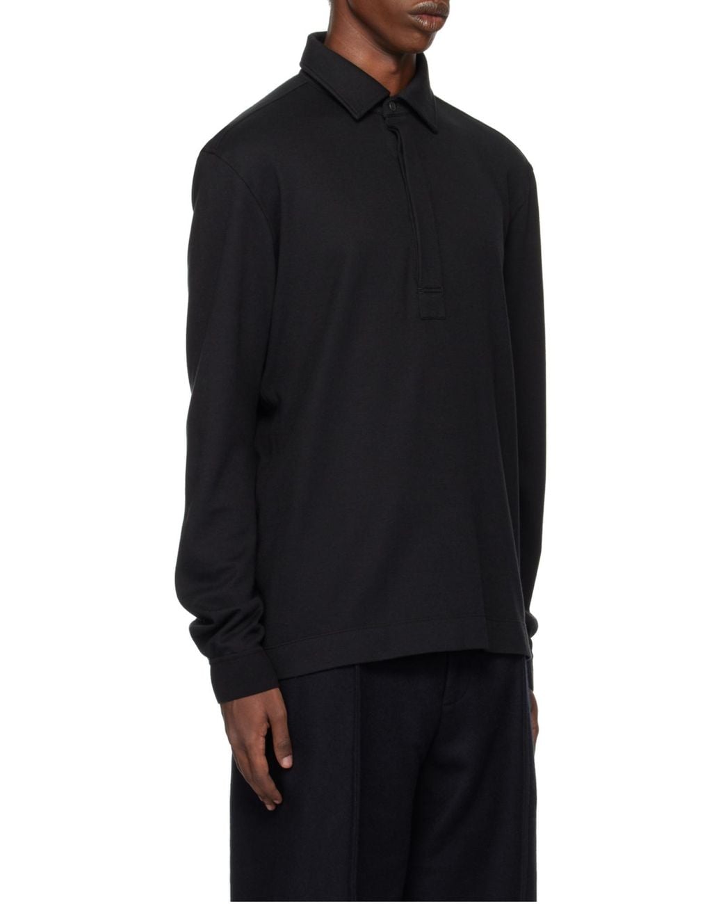 Zegna Black Long-Sleeve Polo Knitted Top for men