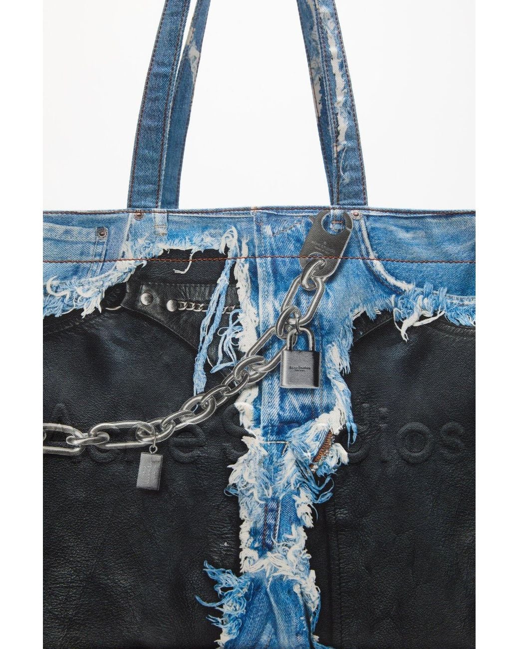 Acne Blue Denim Print Tote Bag