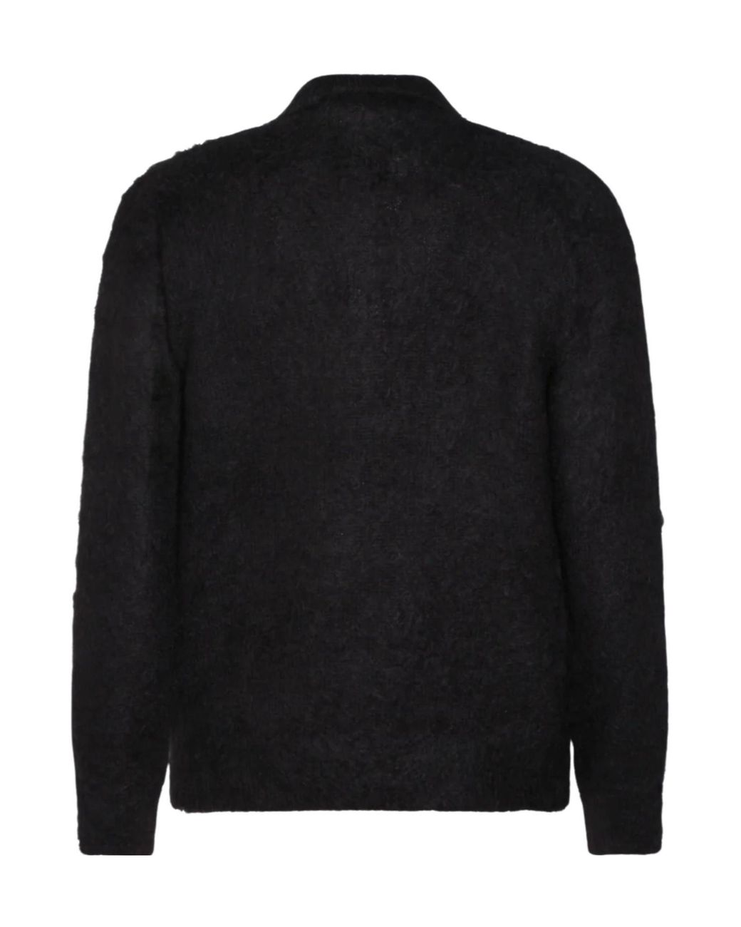 Auralee Black Fuzzy Polo Knitted Sweater for men