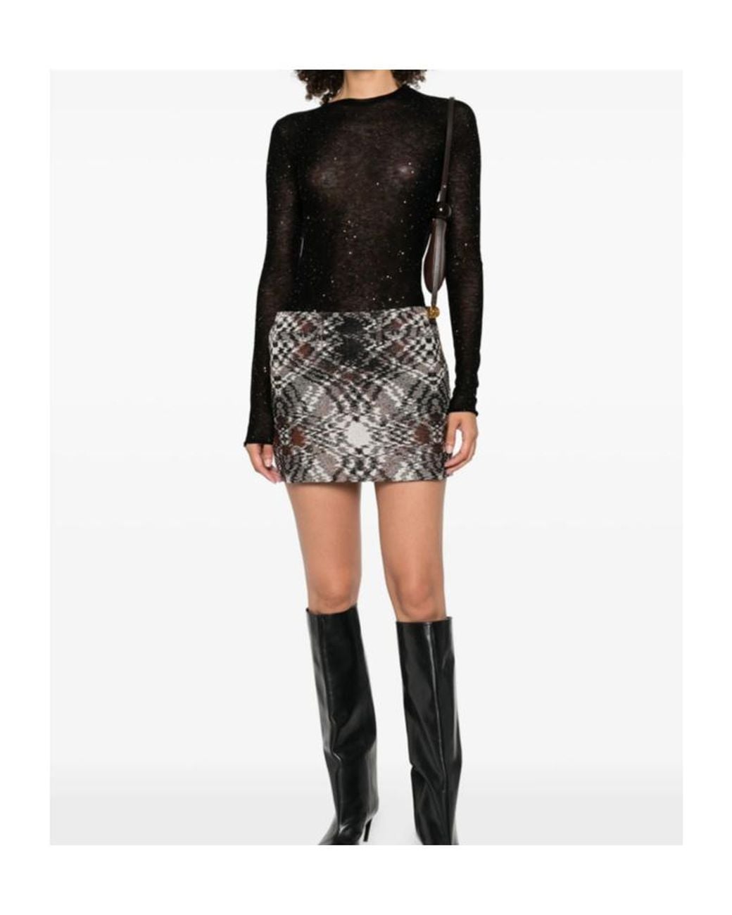Pinko Black Long-Sleeved Knitted Sheer T-Shirt