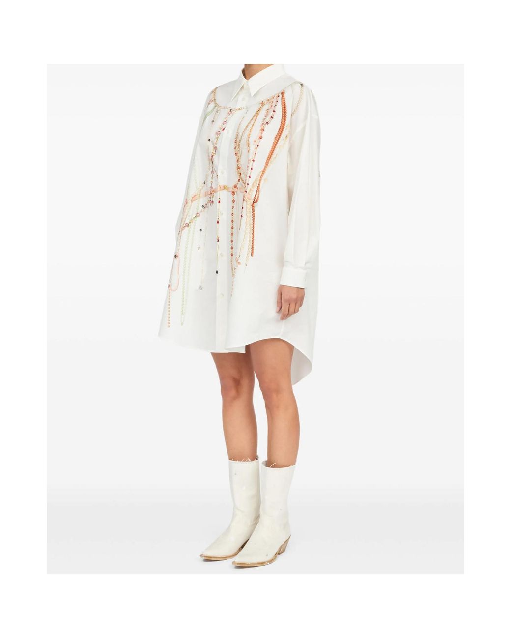 MM6 by Maison Margiela White Embellished Oversized Shirt Dress