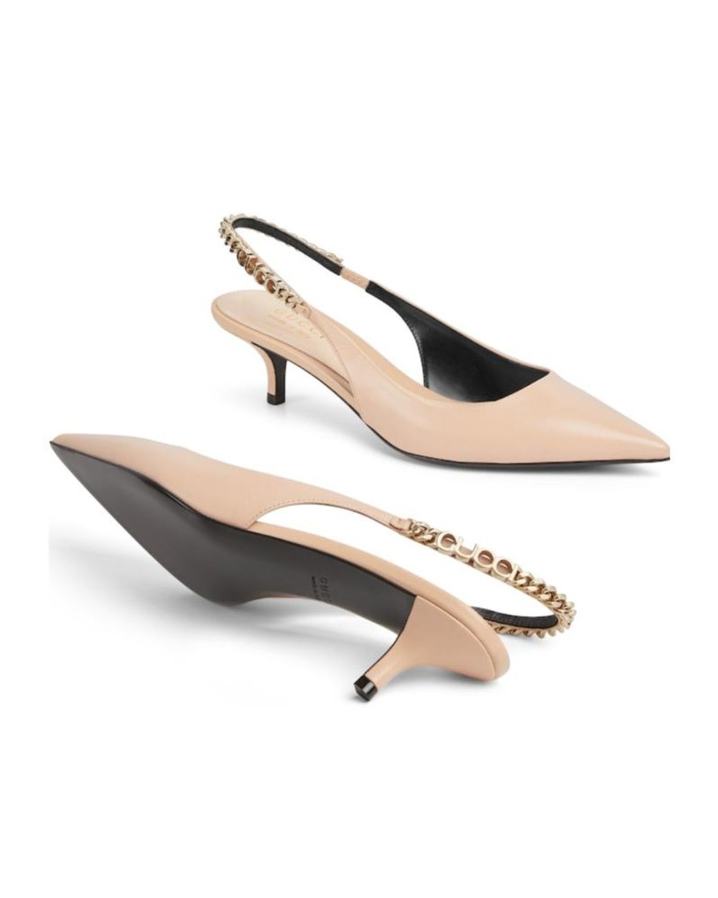 Gucci Natural Signoria Logo Plaque Slingback Pumps