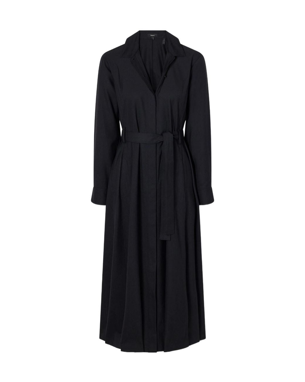 Theory Black Belted Flannel Midi Dress