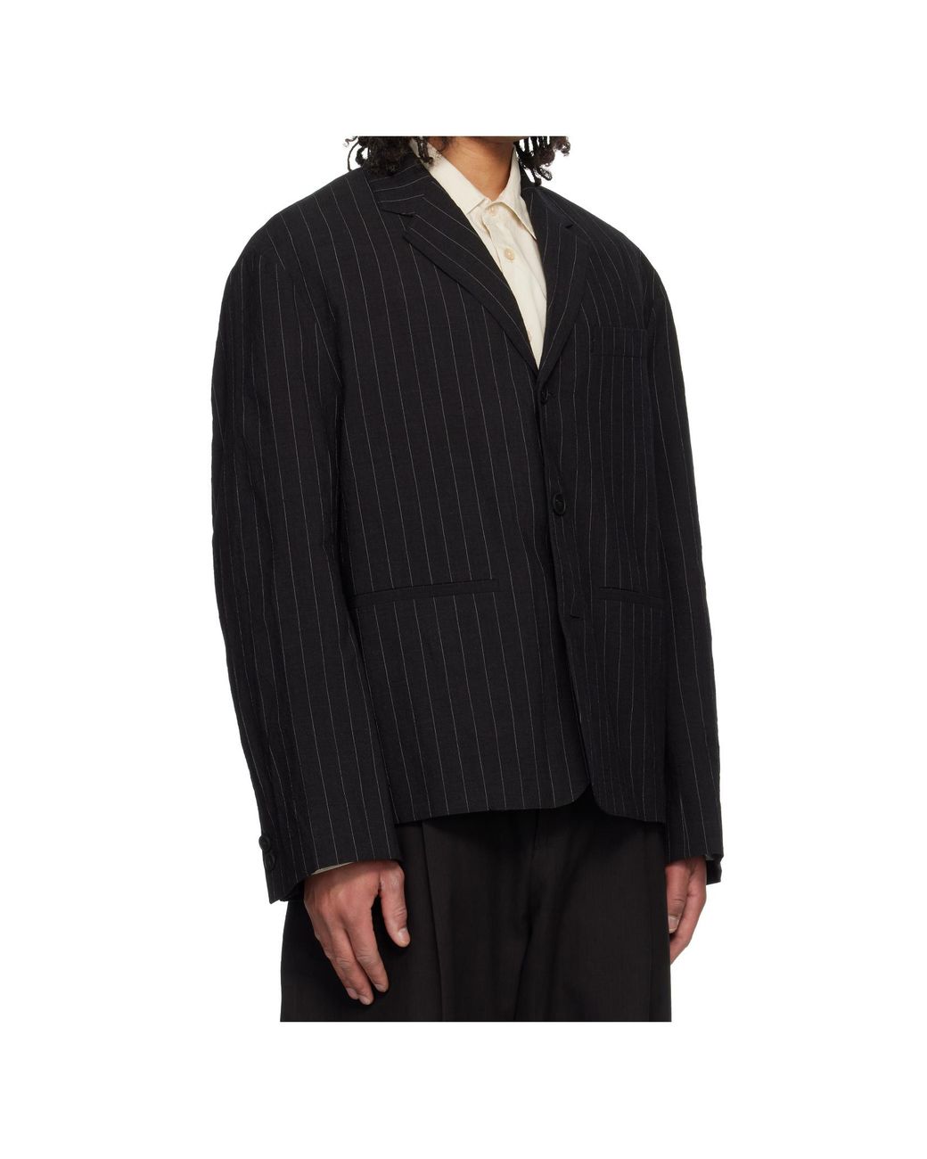 Studio Nicholson Black Plain-Woven Cotton- And Linen-Blend Blazer for men