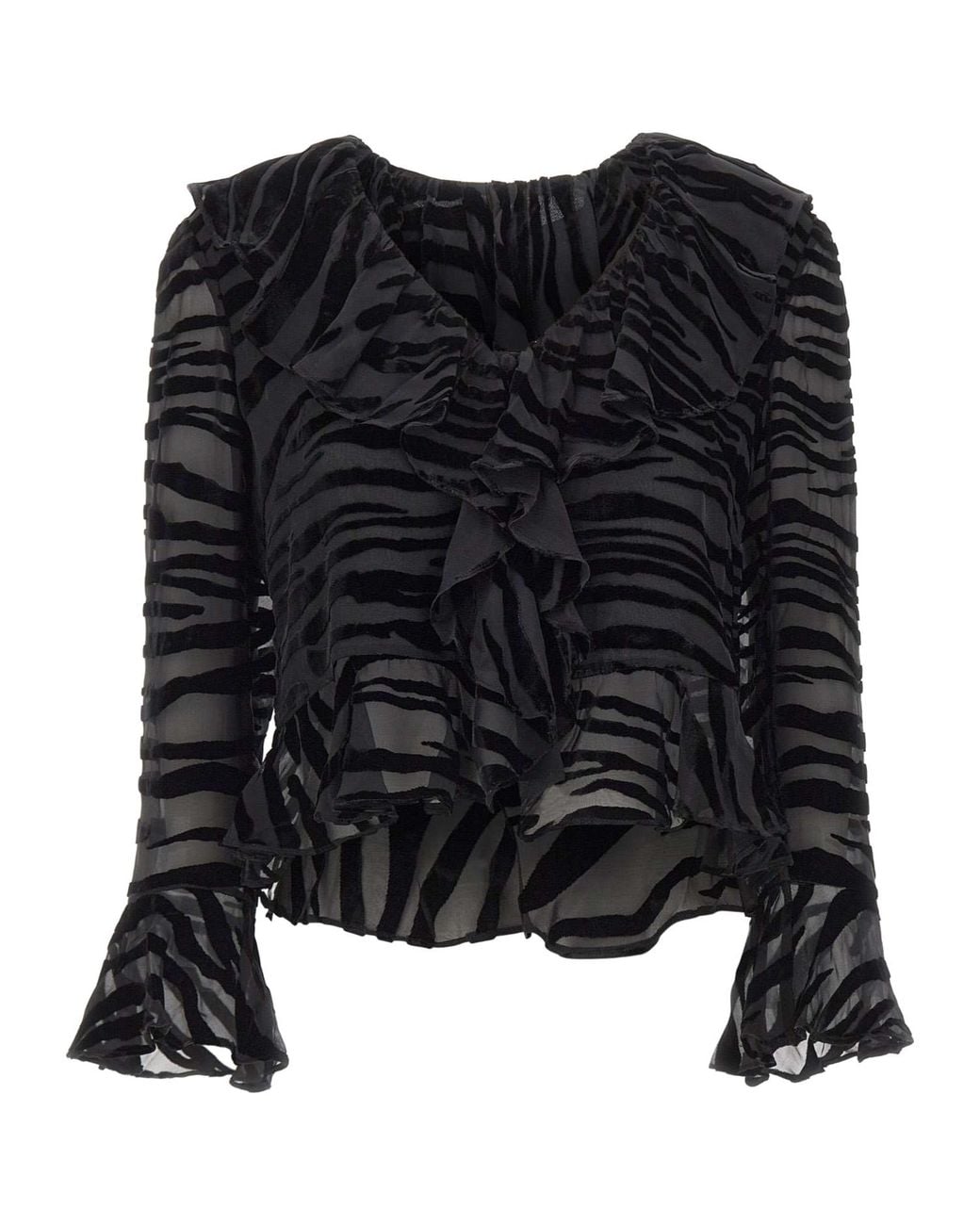 Rixo Black Tracye Ruffled Devore Blouse