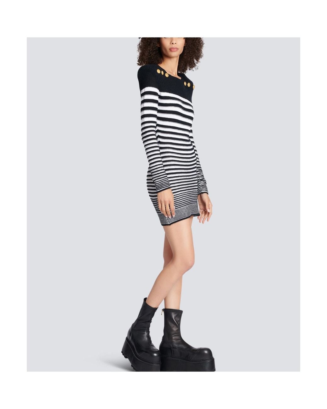 Balmain Black Striped Button-Detailed Mini Dress