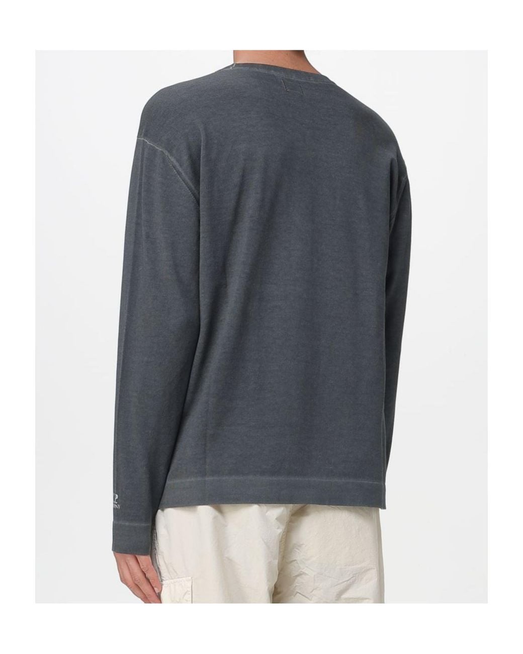 C P Company Blue Cotton Crepe Double Dyed Crewneck Sweater for men