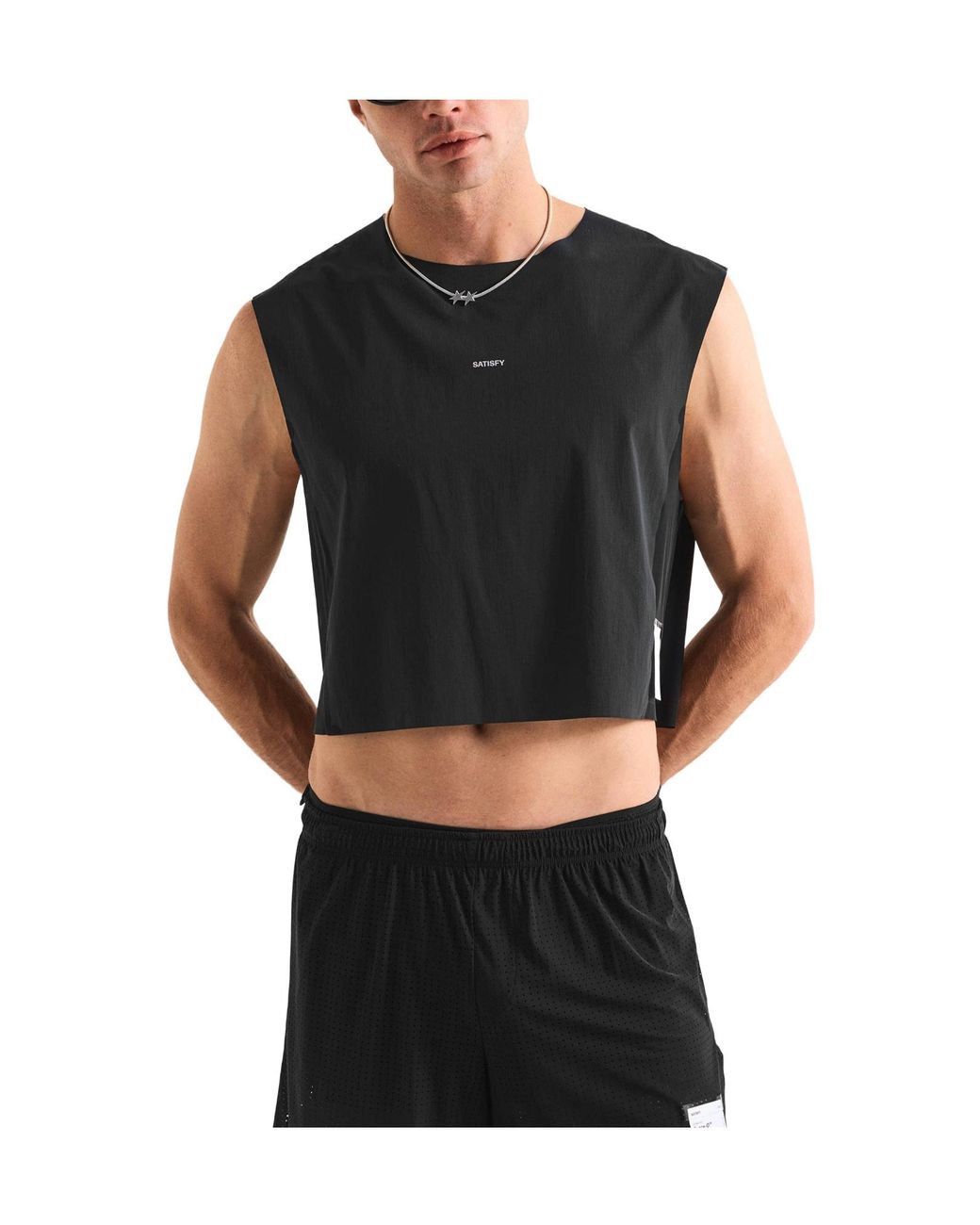 Satisfy Black Lightweight Breathable Running Tank Top for men