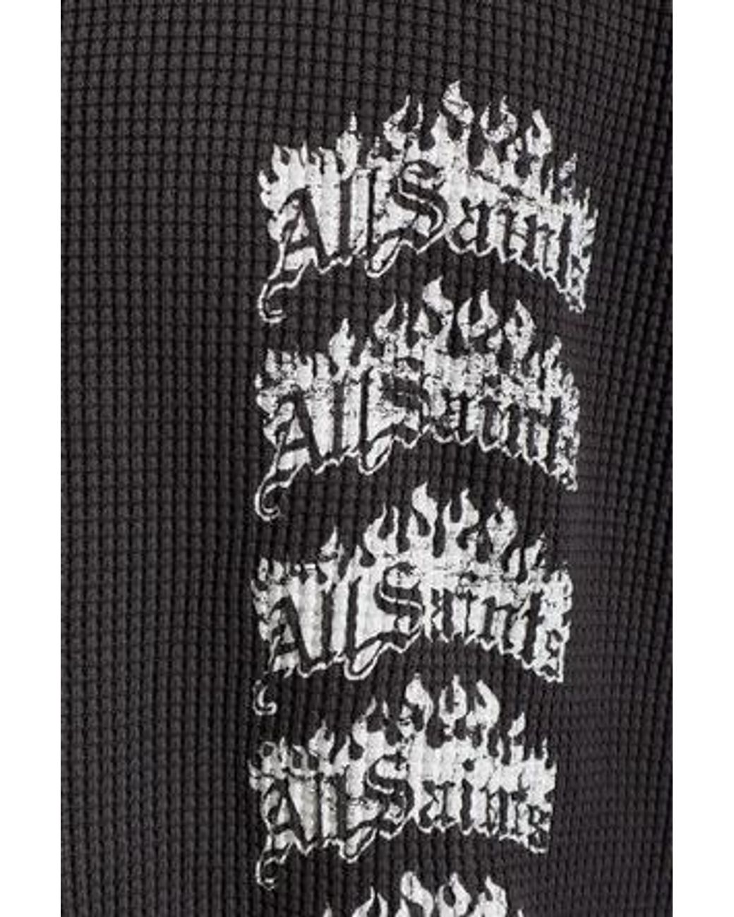 AllSaints Black Waffle Flame Graphic Long Sleeve Top for men