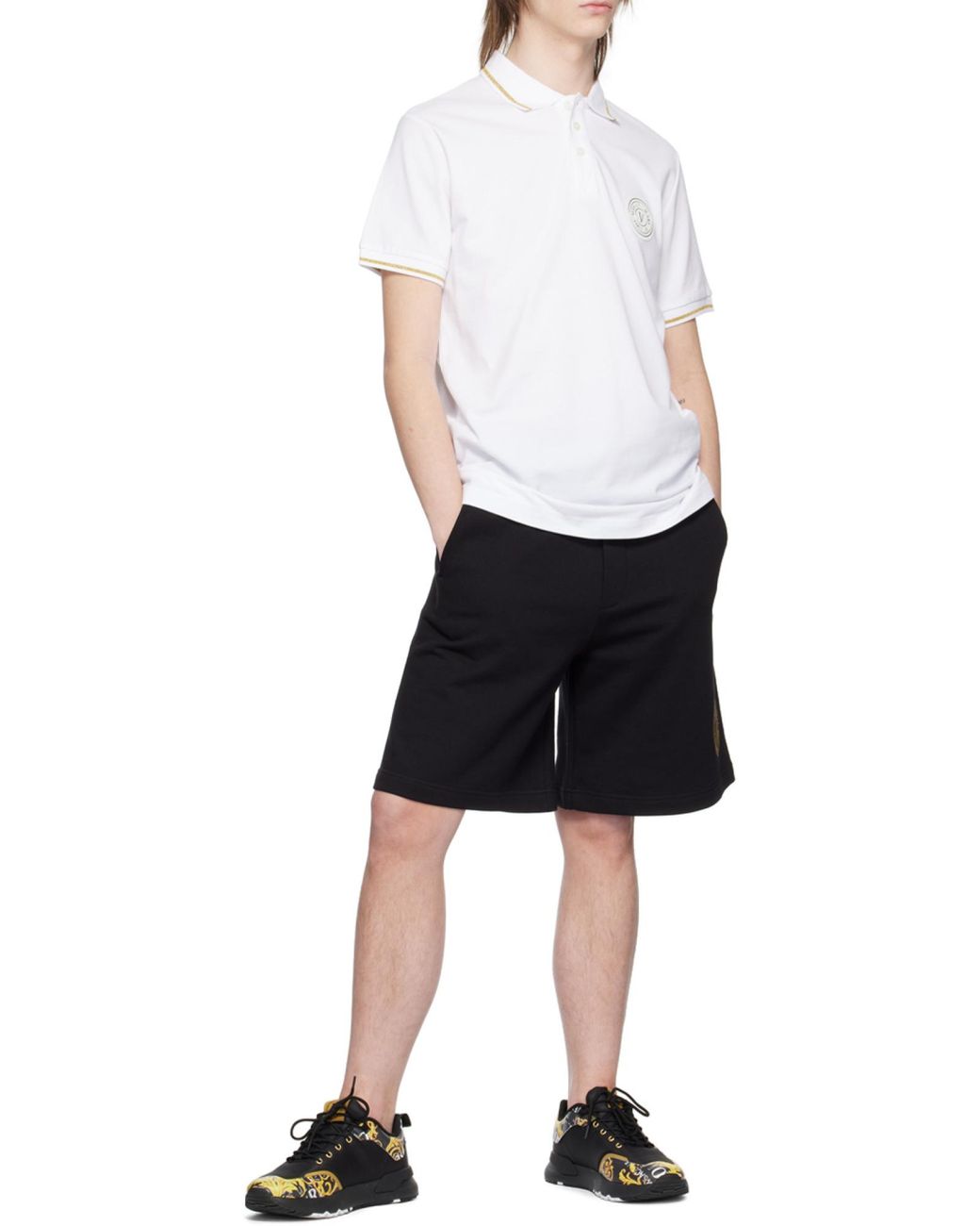 Versace Jeans White Chest Logo-Patch Polo Shirt for men