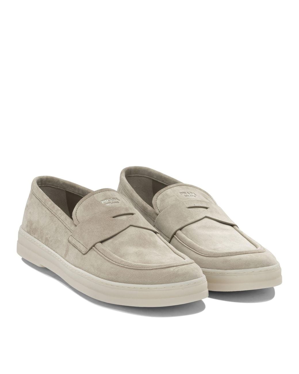 Prada Gray Logo-Detailed Slip-On Loafers for men