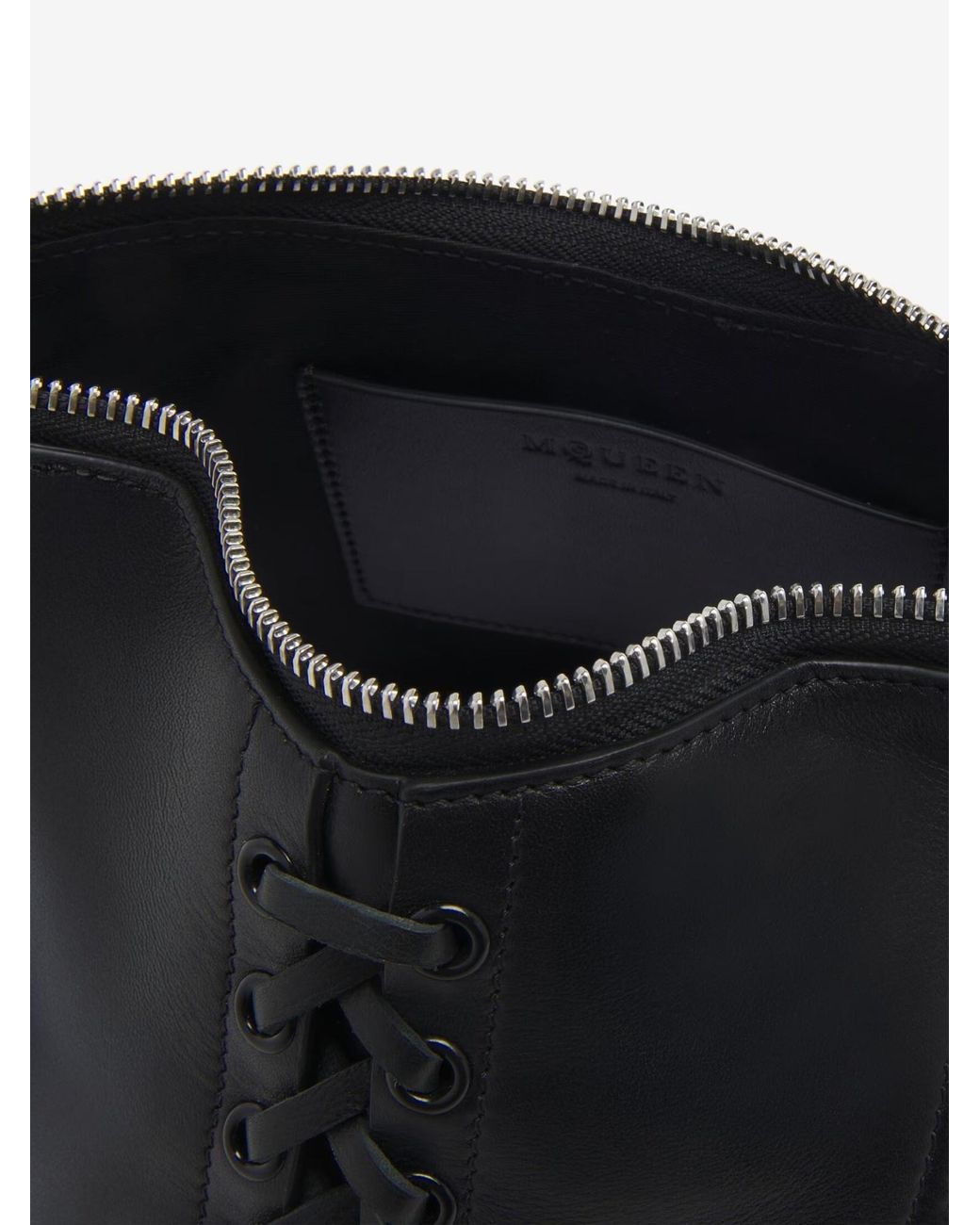 McQueen Black Manta Lace-Up Detailed Clutch Bag