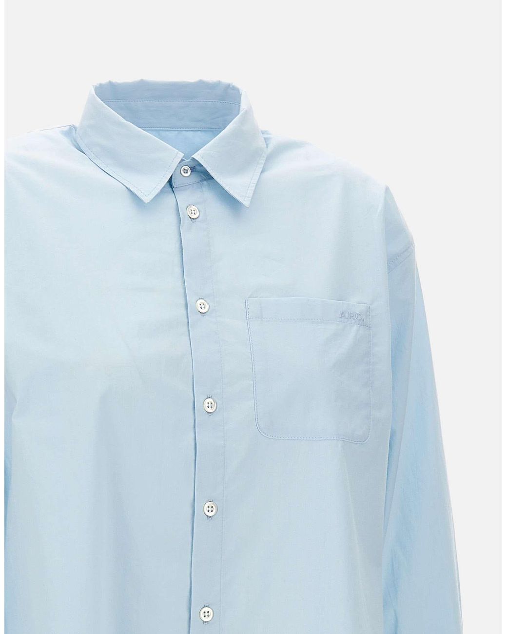 A.P.C. Blue Boyfriend Logo-Embroidered Buttoned Shirt