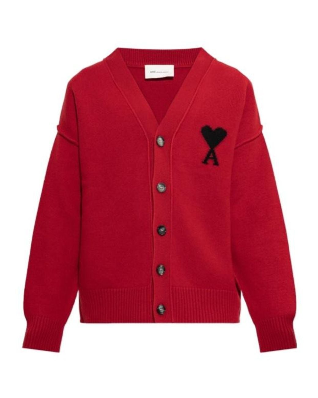 AMI Red Ami Ami De Coeur Logo Intarsia-Knit Cardigan for men