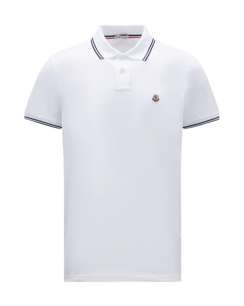 Moncler White Logo Patch Short-Sleeved Polo Shirt for men