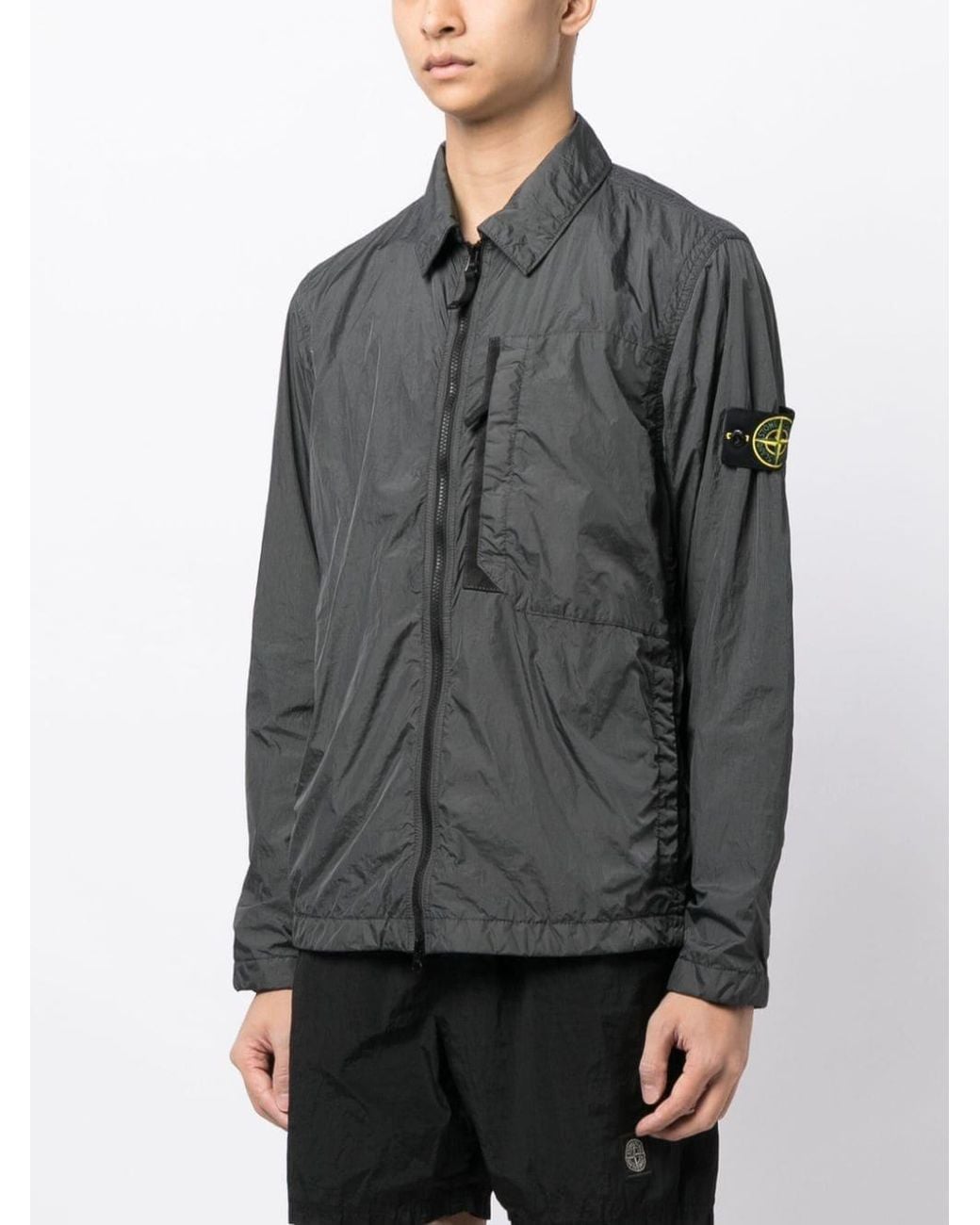 Stone Island Gray Compass-Patch Zip-Up Jacket for men