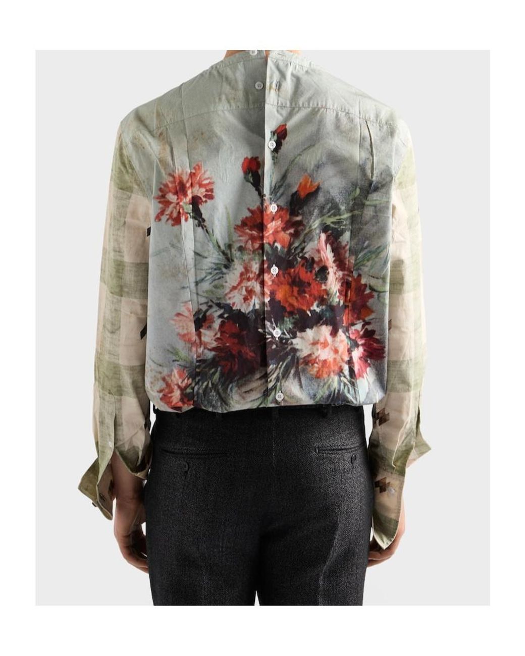 Prada Gray Cotton Floral Back-Button Shirt for men