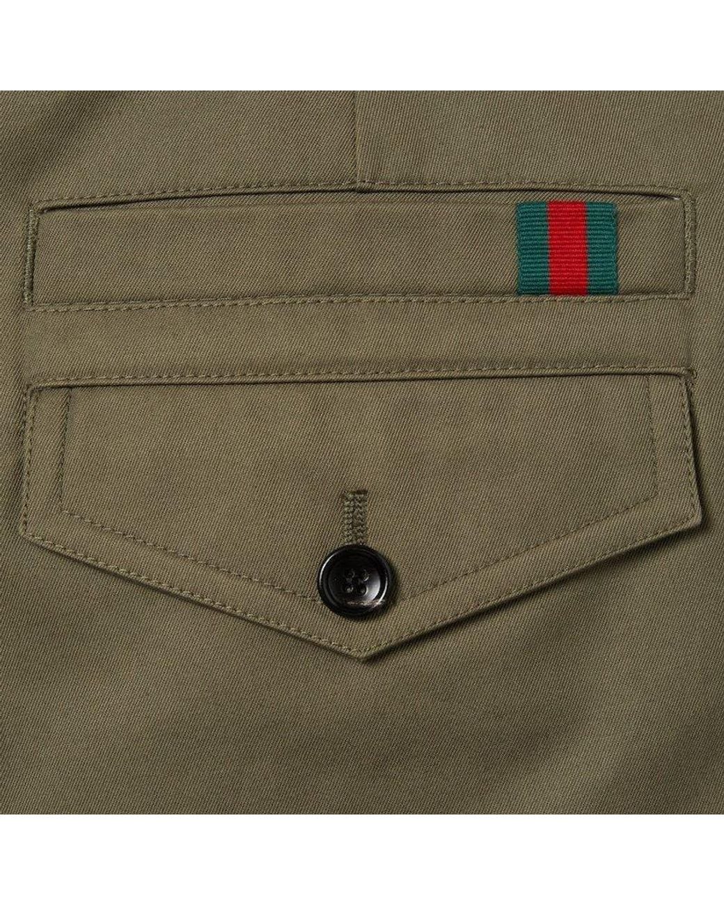 Gucci Green Web Detailed Twill Pants for men