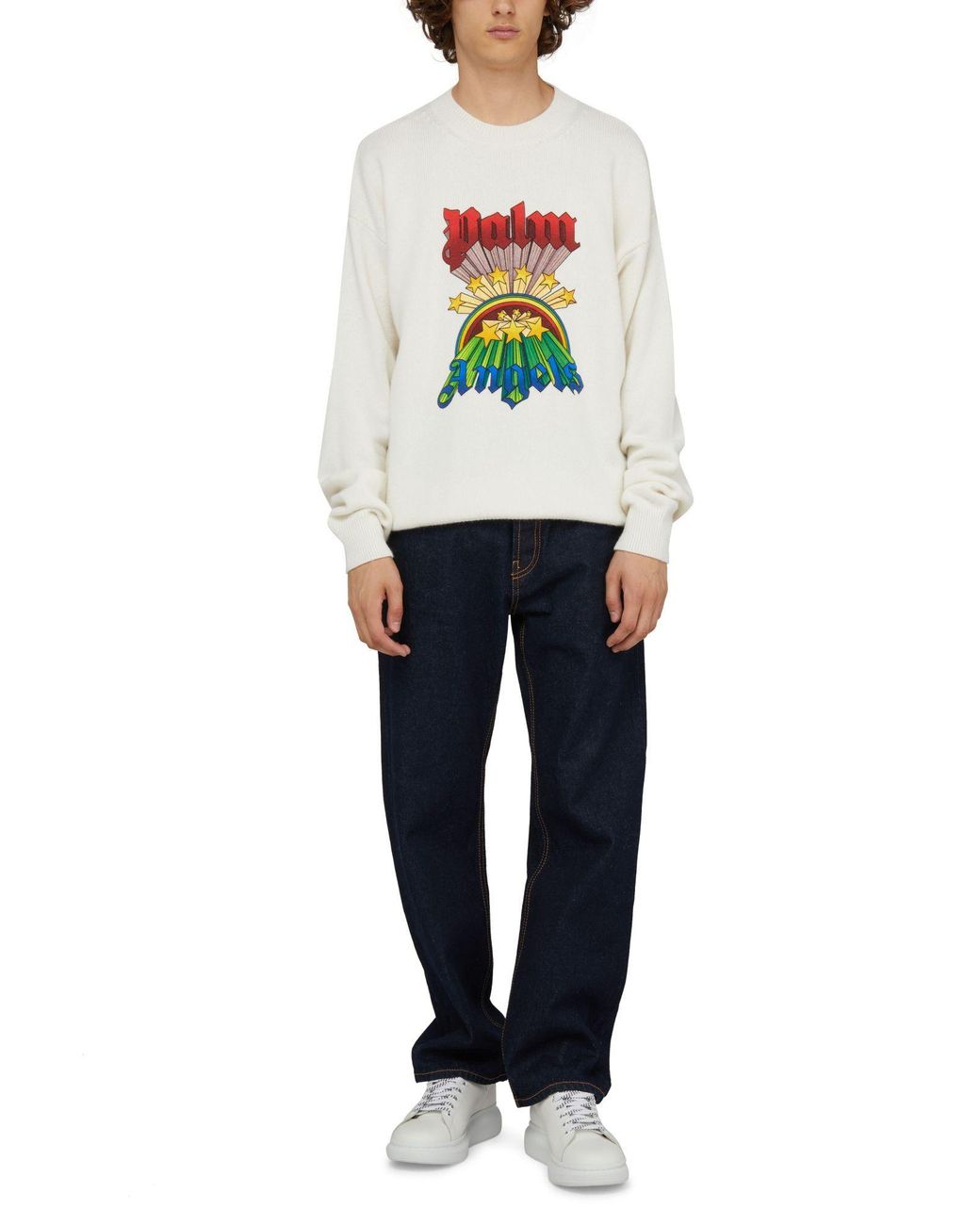 Palm Angels Blue Wide-Leg Jeans With Logo Unwashed for men