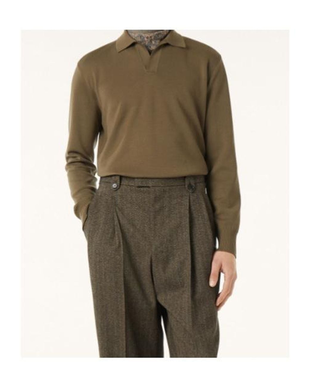 Loro Piana Green Buttonless Polo Shirt for men