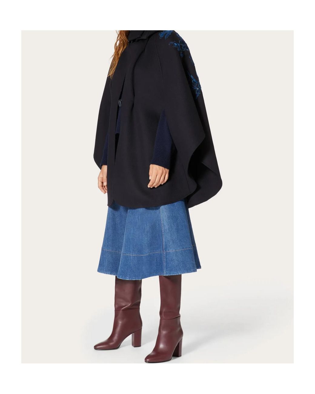 Valentino Blue Braided-Waist Denim Midi Skirt