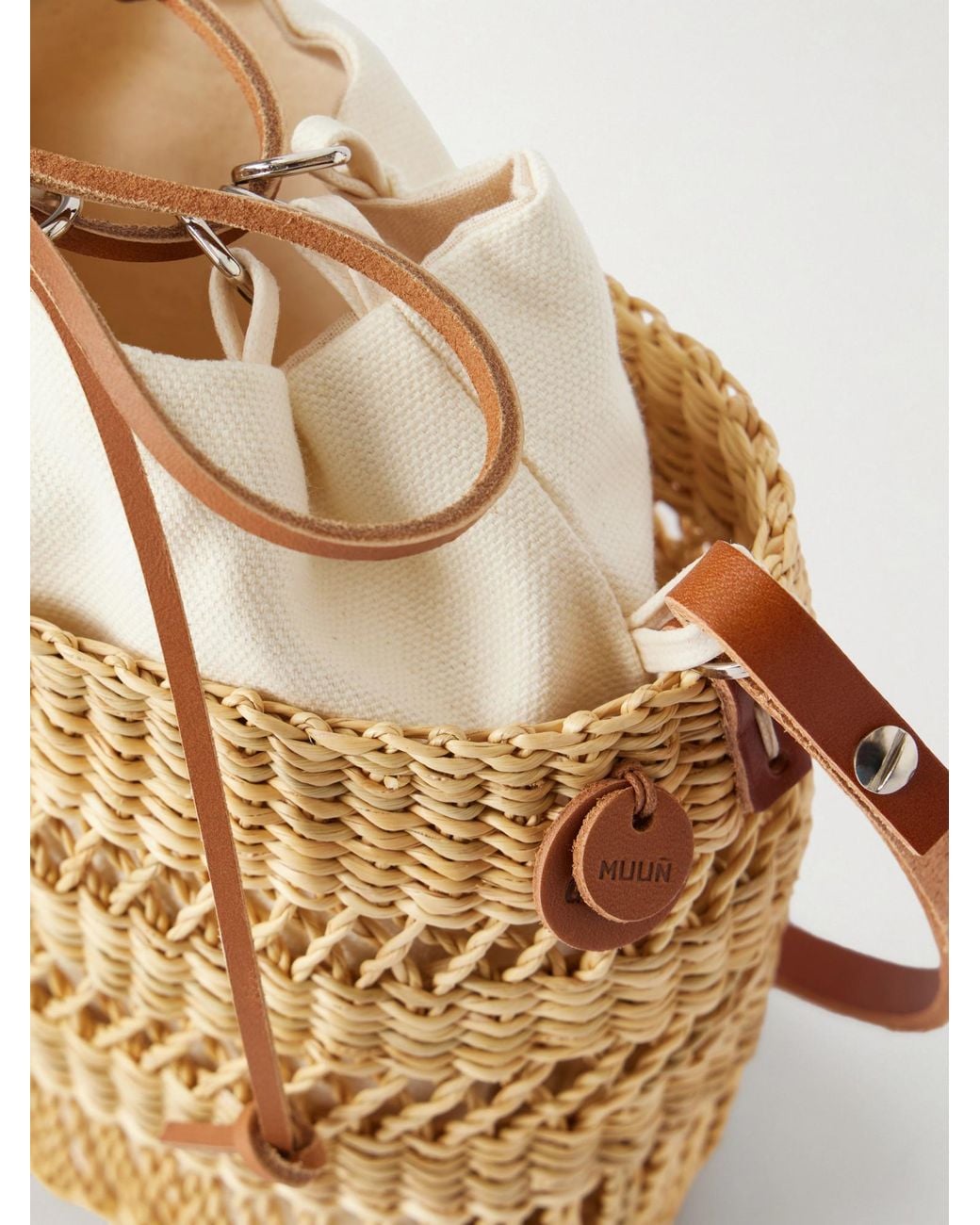 Muuñ Natural Leather-Trimmed Raffia Shoulder Bag