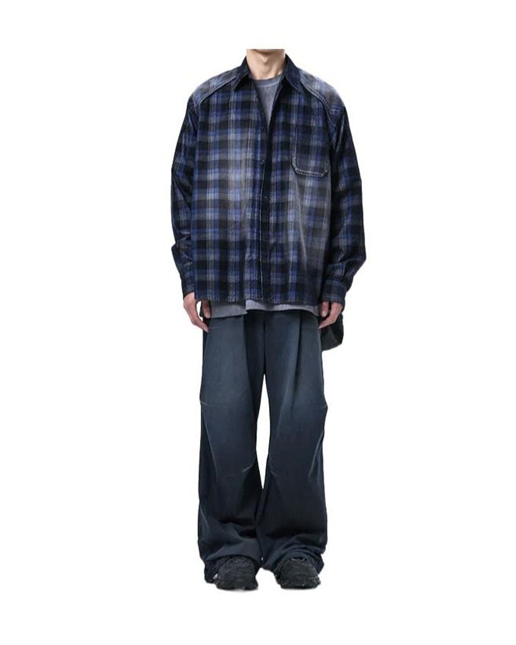 Juun.J Blue Long-Sleeve Plaid Shirt for men