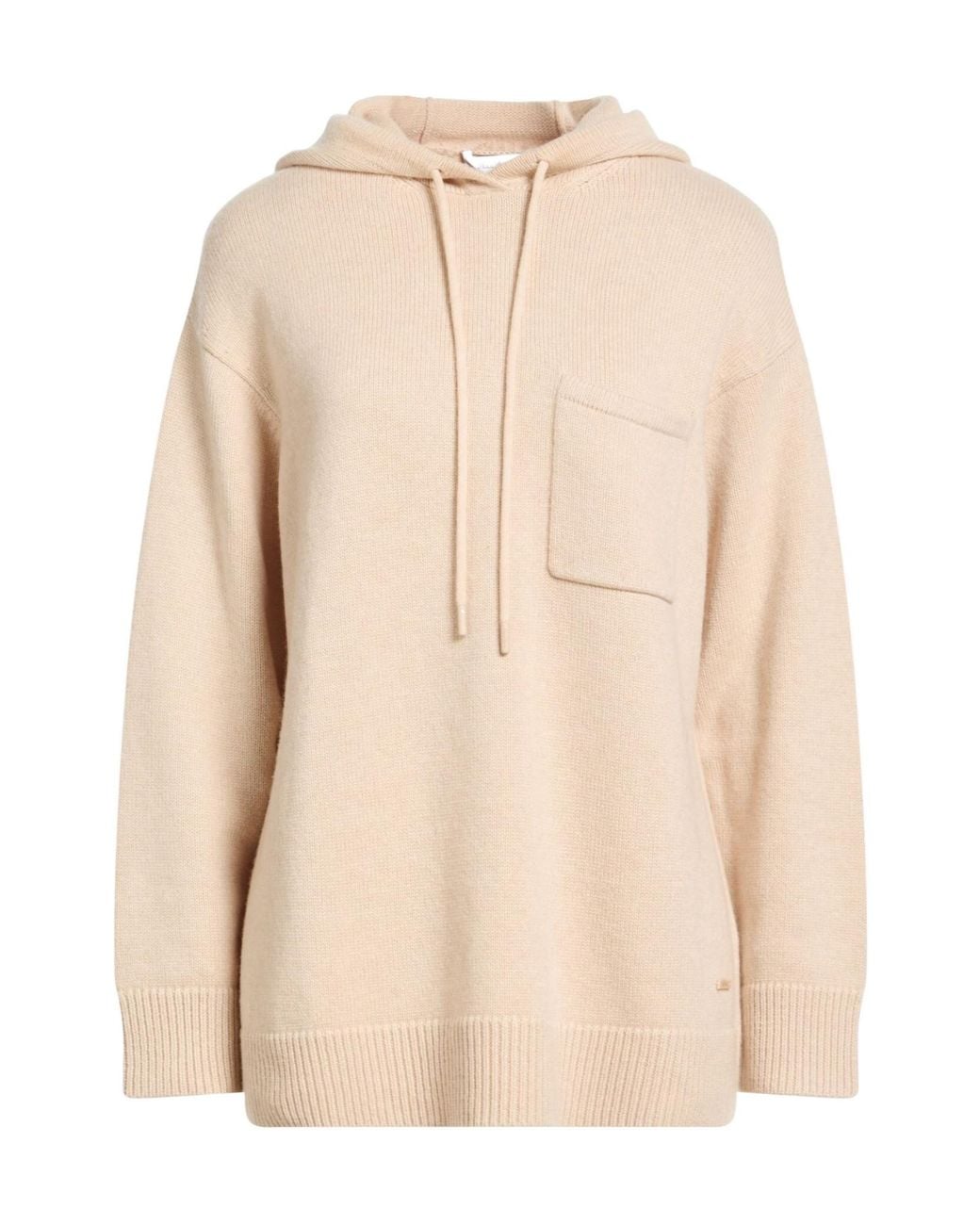 Max Mara Natural Solid Color Hooded Knitted Sweater