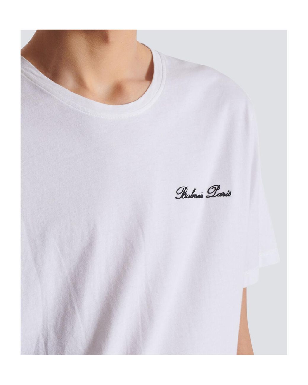 Balmain White Logo Embroidered Crewneck T-Shirt for men